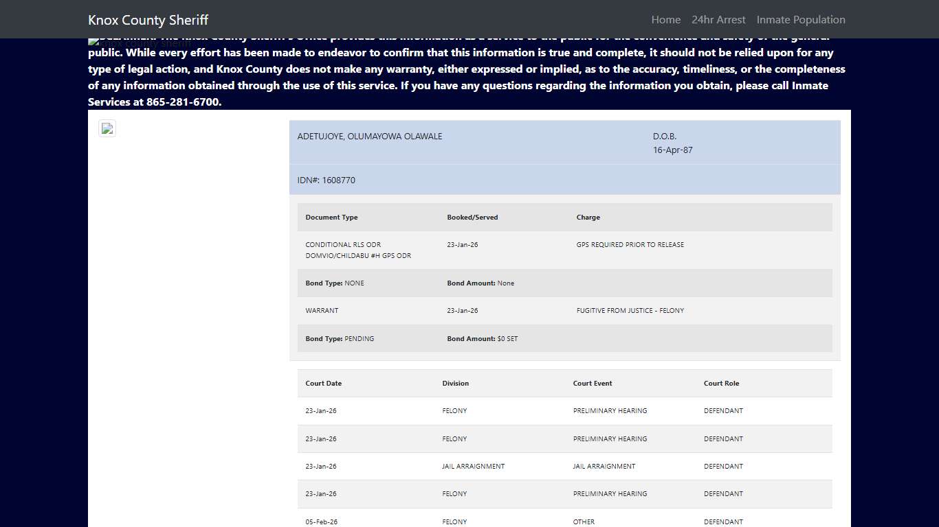 Knox County Tennessee - Sheriff - 24 Hour Arrests
