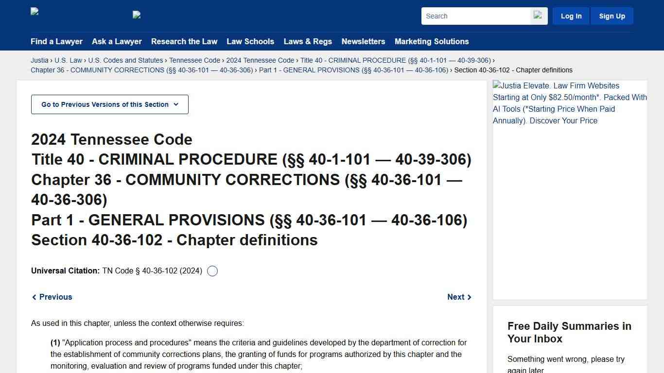 Tennessee Code § 40-36-102 (2024) - Chapter definitions :: 2024 Tennessee Code :: U.S. Codes and Statutes :: U.S. Law :: Justia
